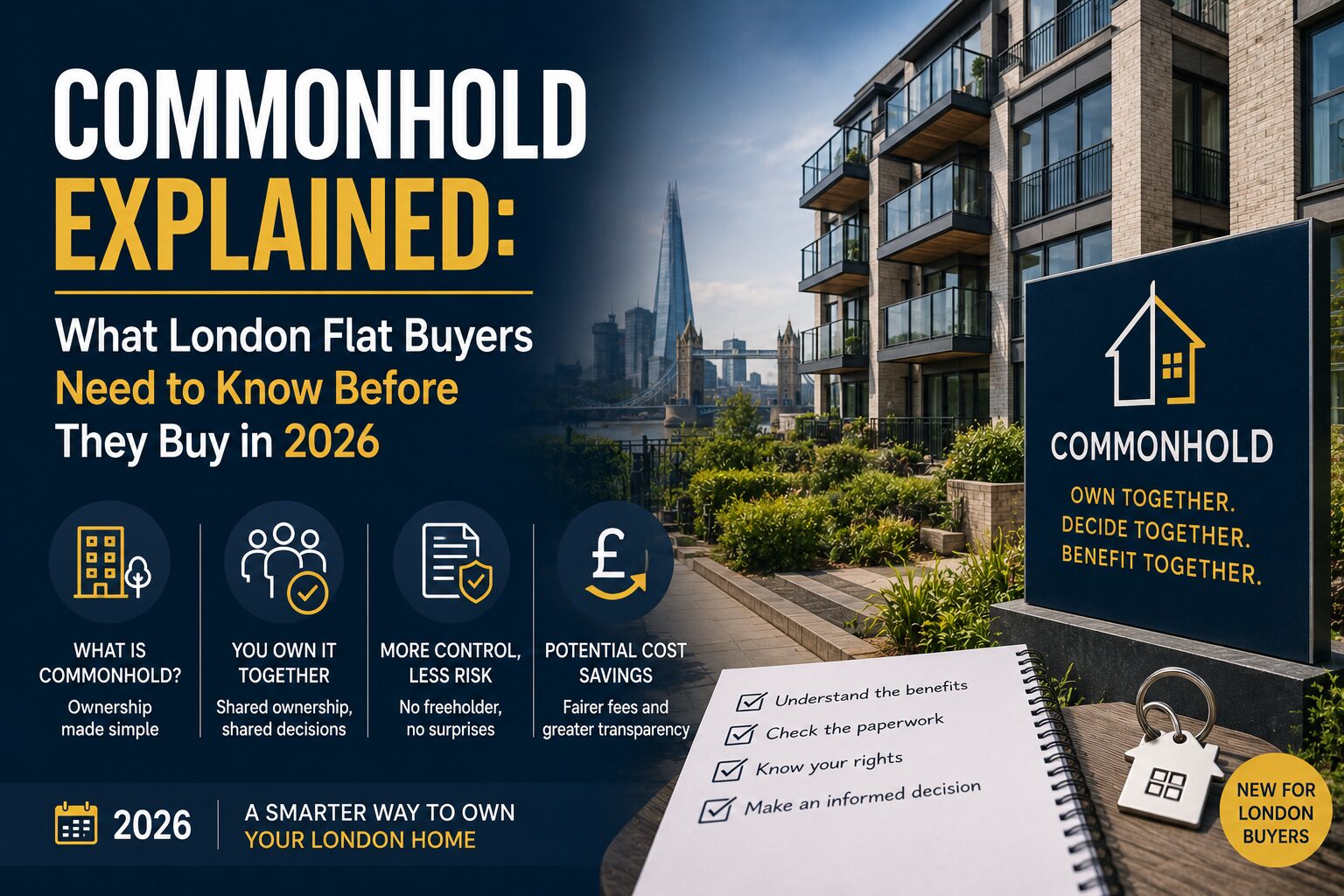If you are buying a flat in London in 2026, the word "commonhold" is about to become very important to you. Commonhold explained simply is this: it is a new way of owning a flat where you own your home outright, with no landlord, no ground rent, and no lease ticking down.