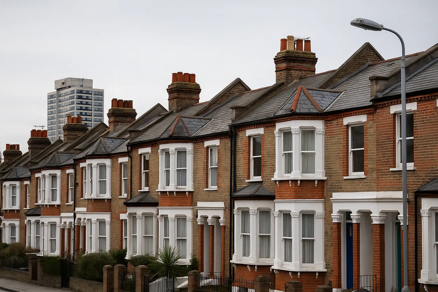 East London terraced houses for sale on a residential street