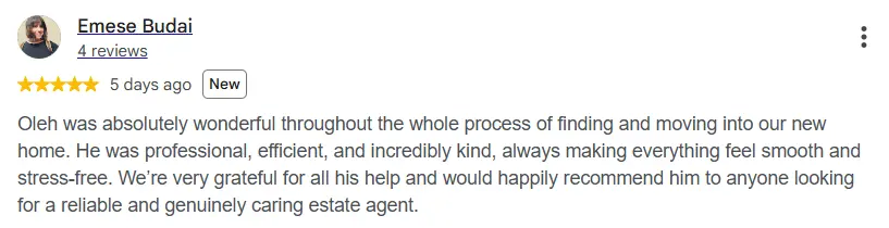 Google review: renting a flat managed by Homefinders, professional and reliable
